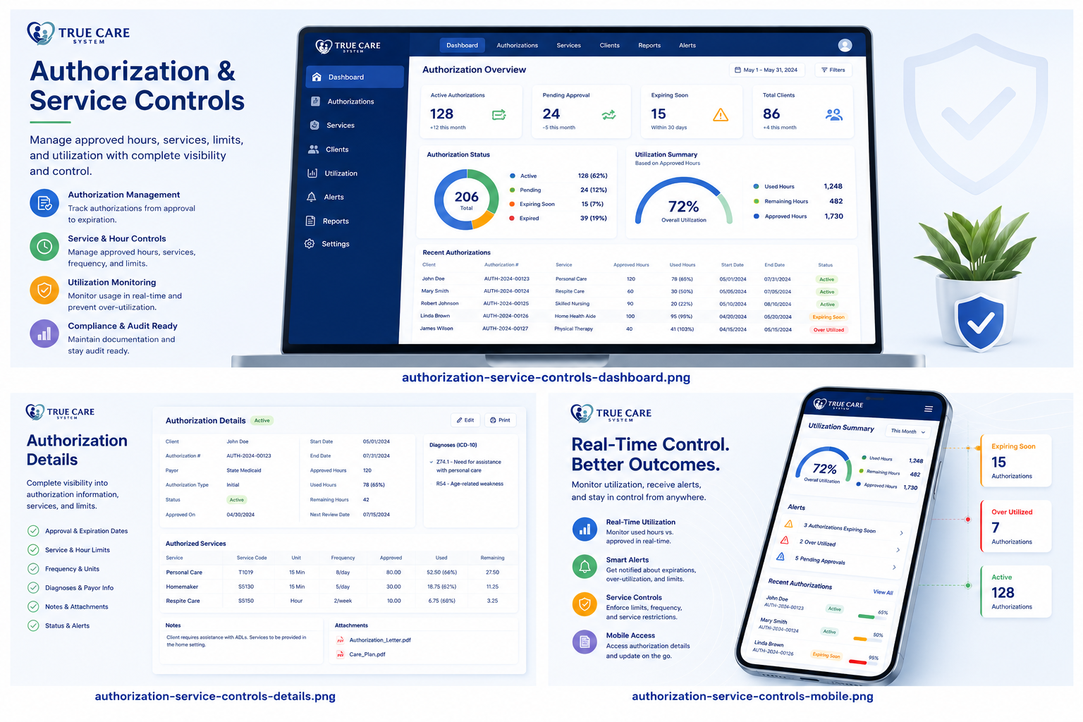 True Care System authorization and service controls dashboard