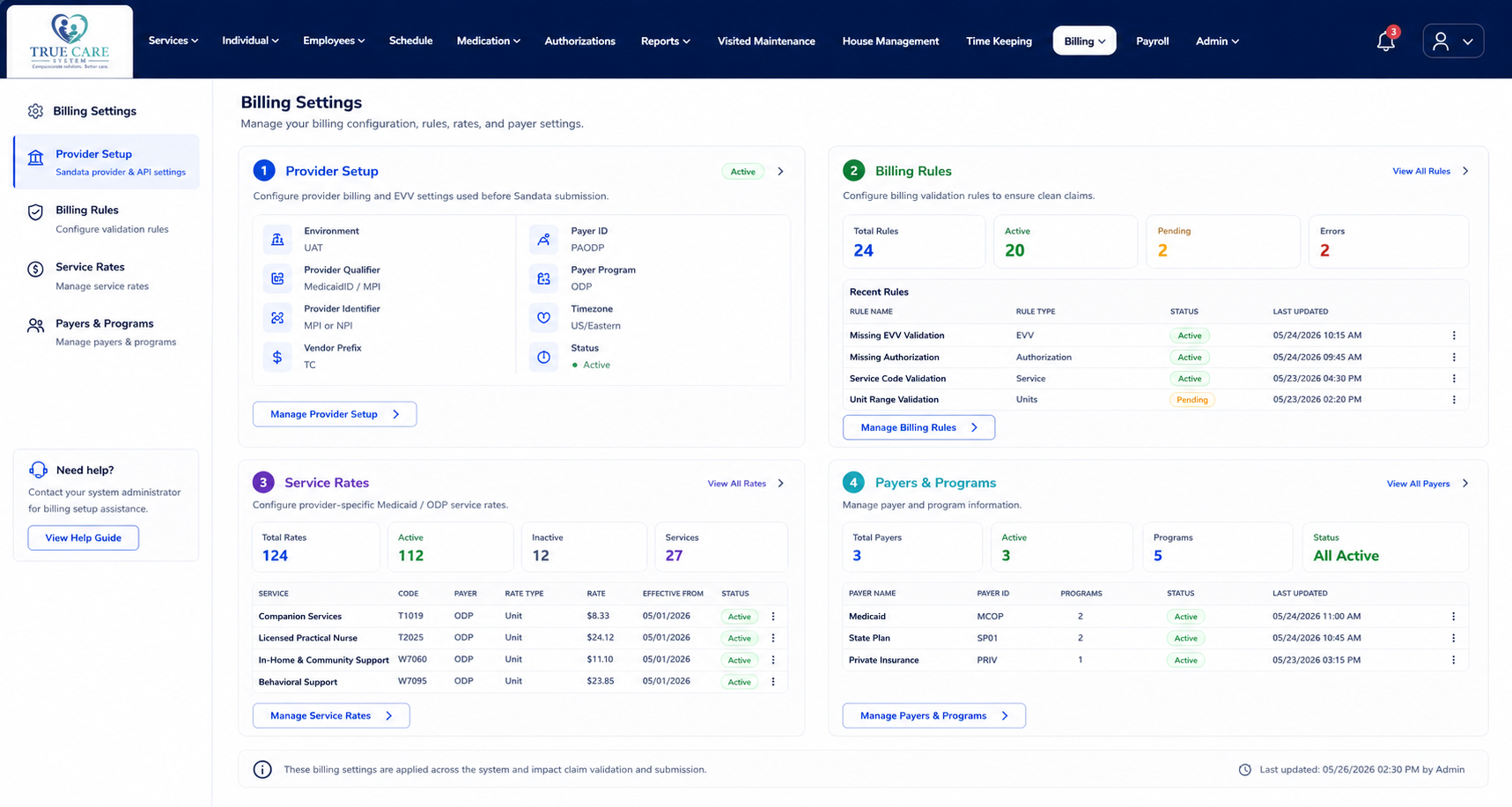 Billing settings overview