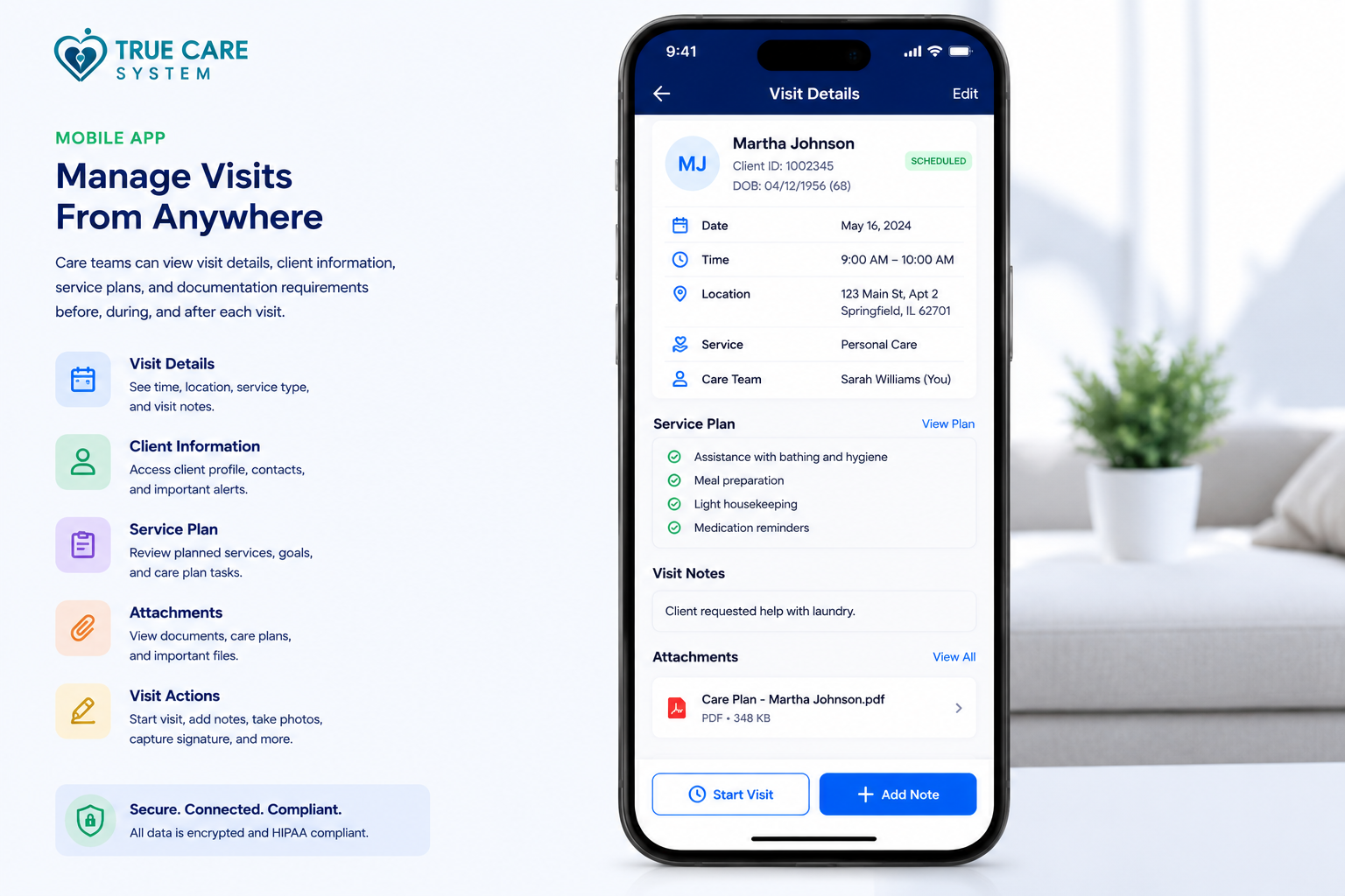 True Care System mobile visit workflow