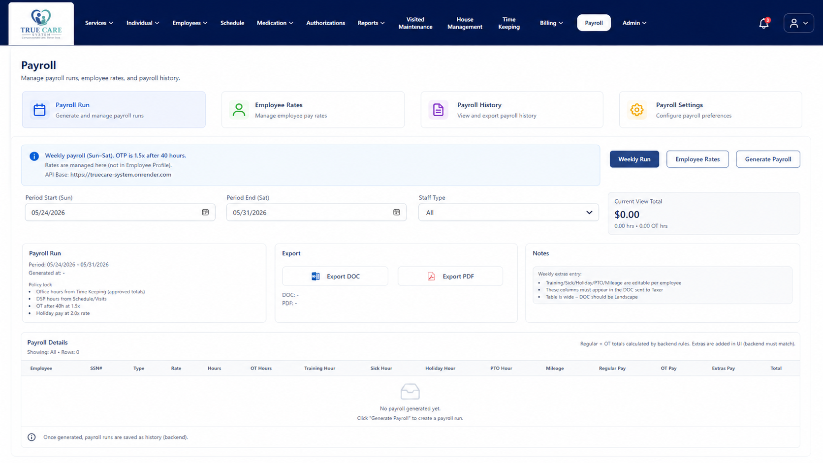 Payroll export dashboard