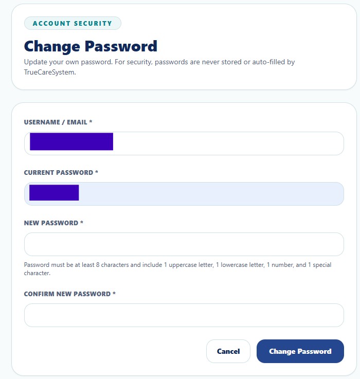 Change Password screen