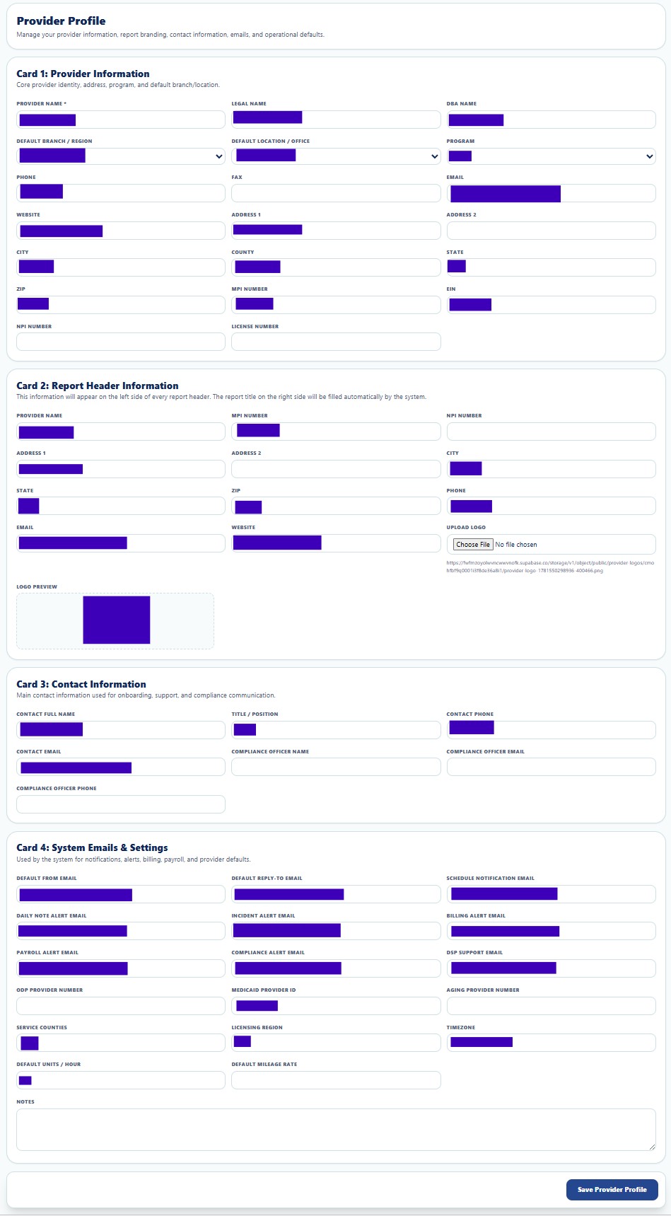 Provider Profile screen