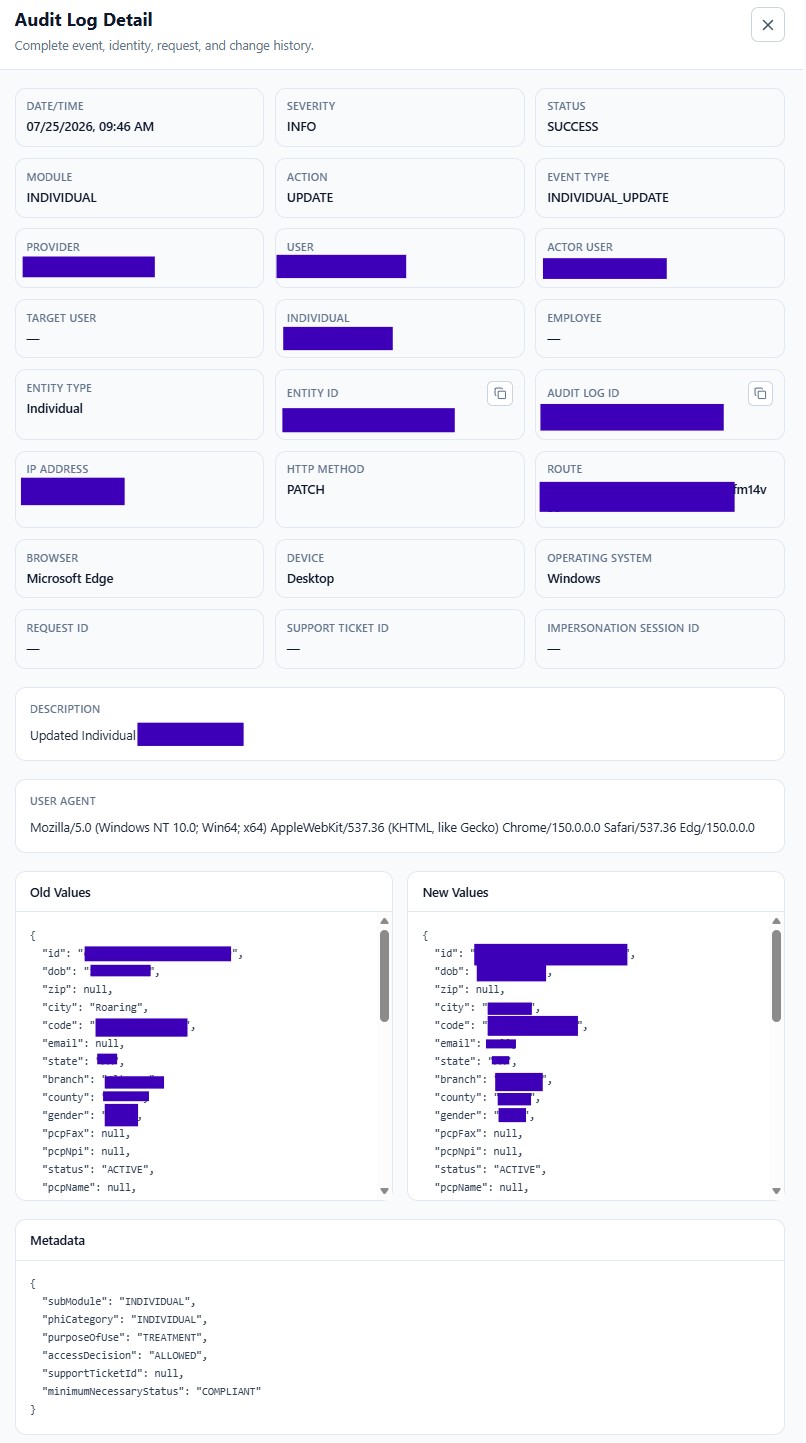 True Care System Audit Log Detail