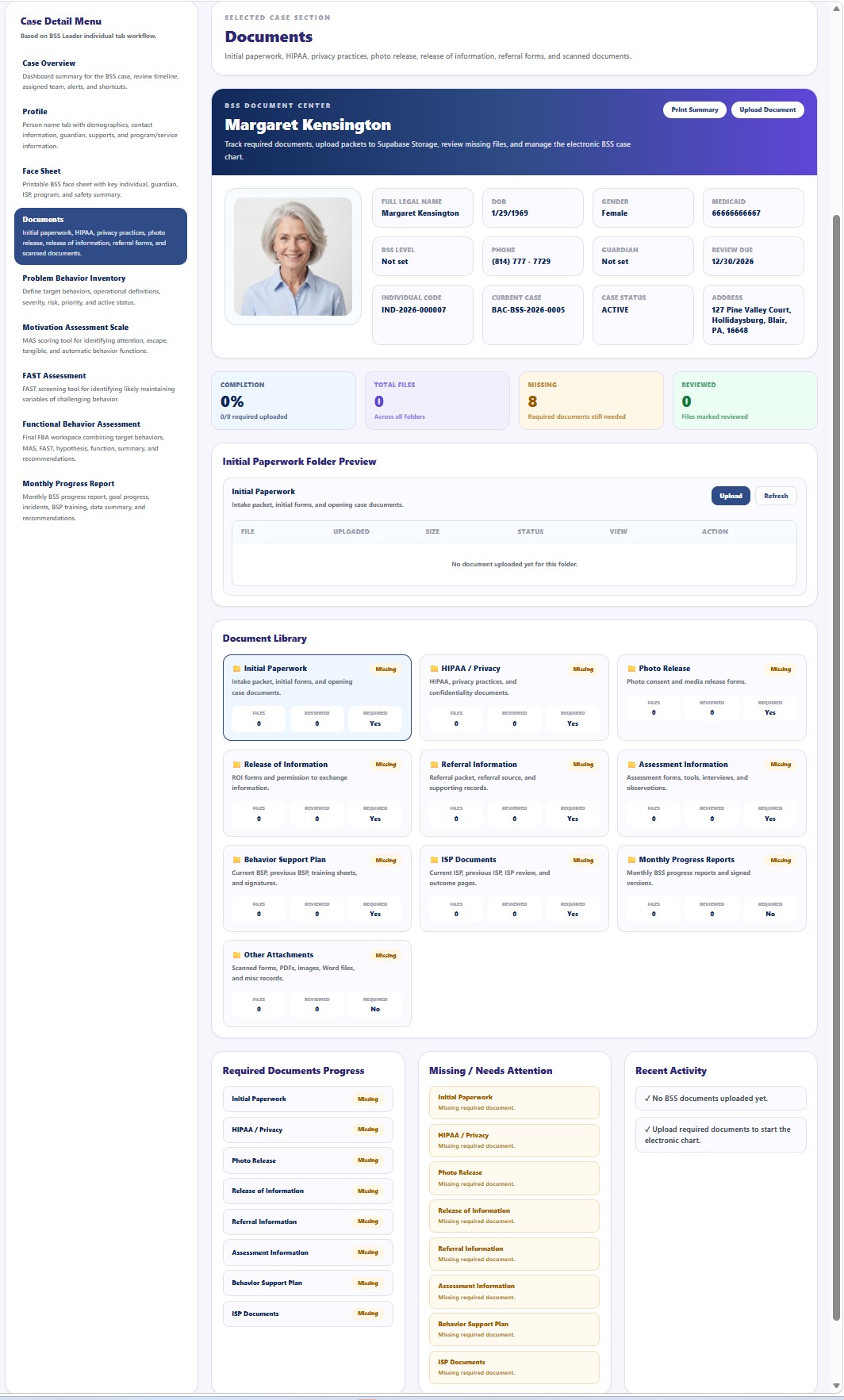 BSS Documents screen