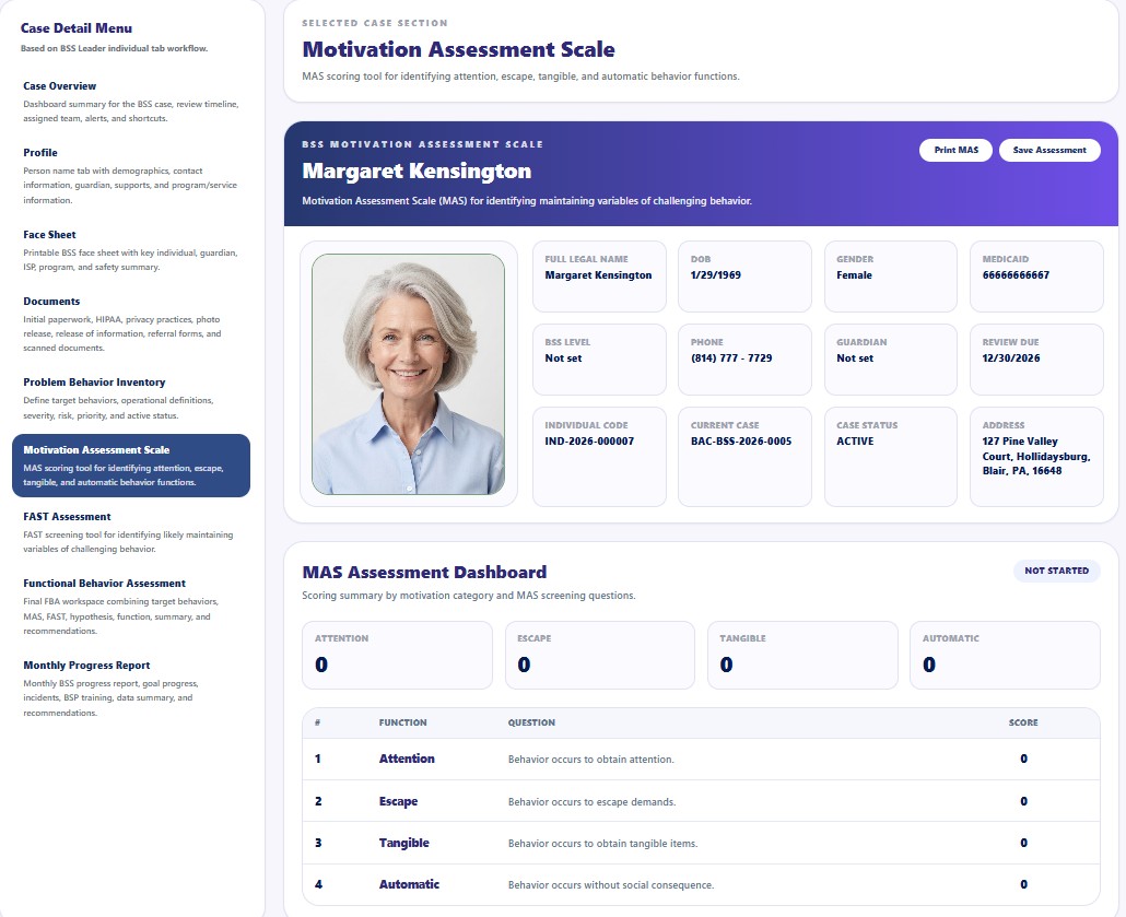 Motivation Assessment Scale screen
