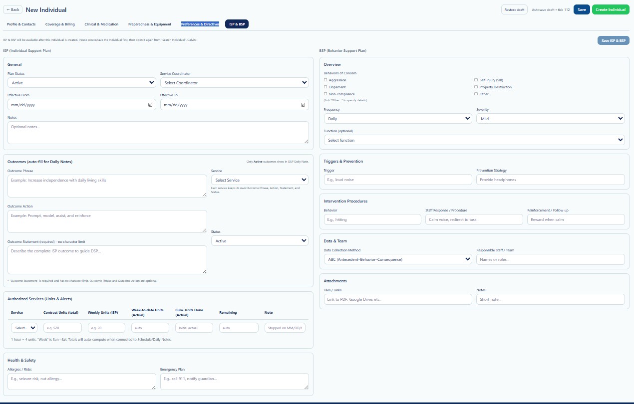 New Individual ISP and BSP tab