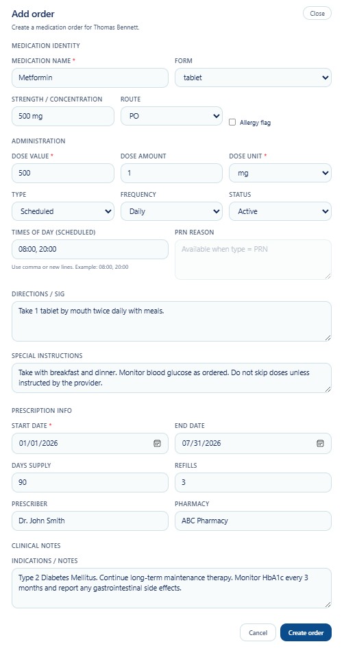 Add medication order