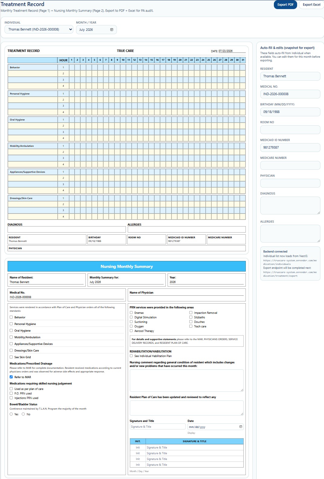 Treatment Record