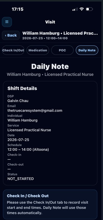 True Care System Daily Notes