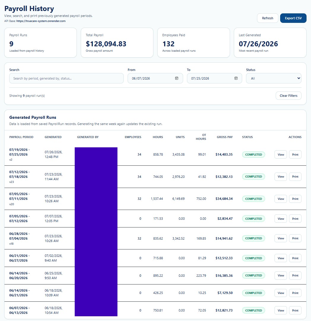 Payroll History workspace