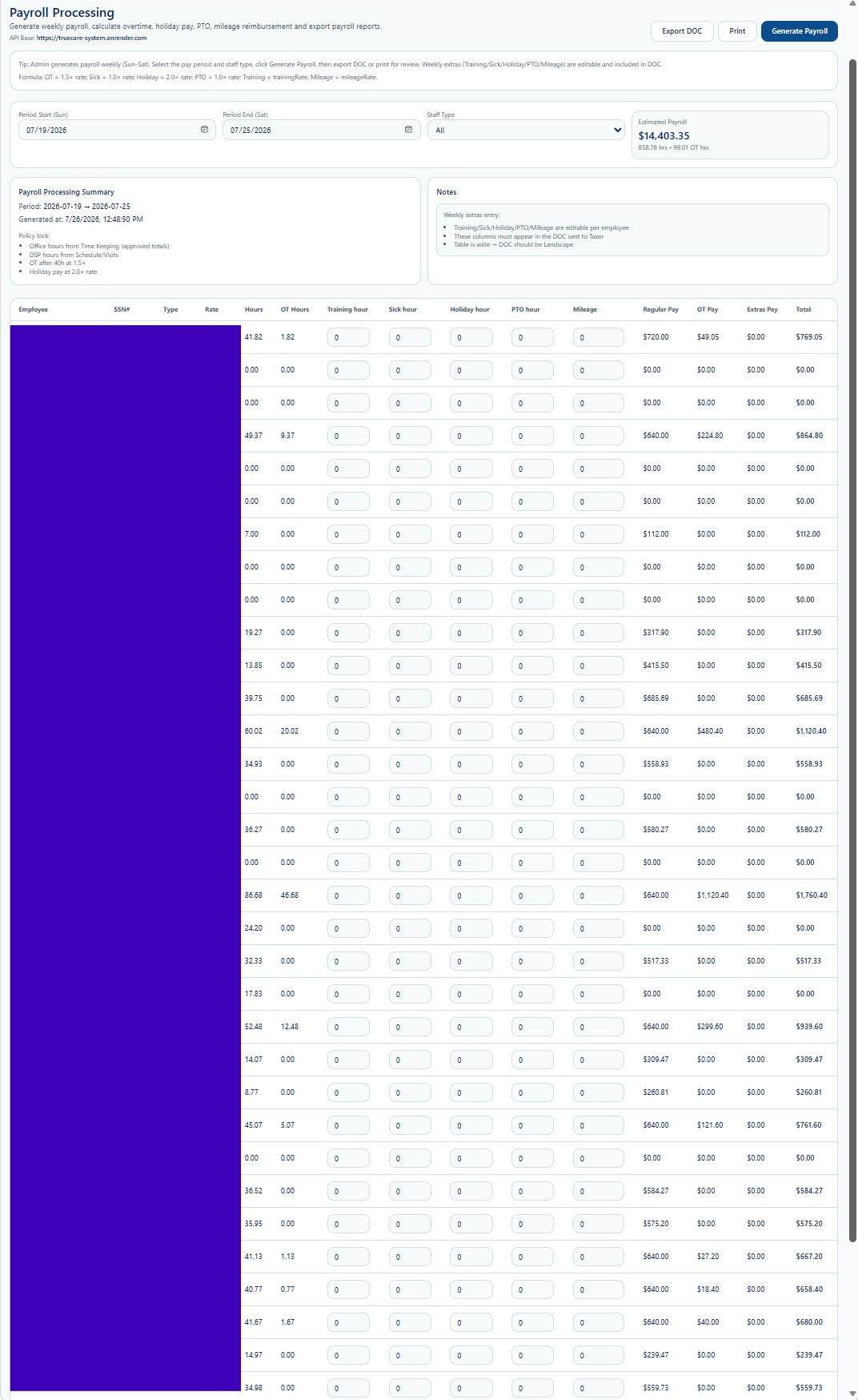 Payroll Processing workspace