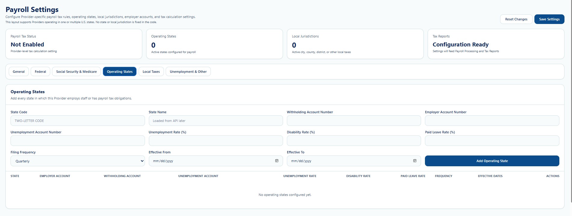 Operating States Settings