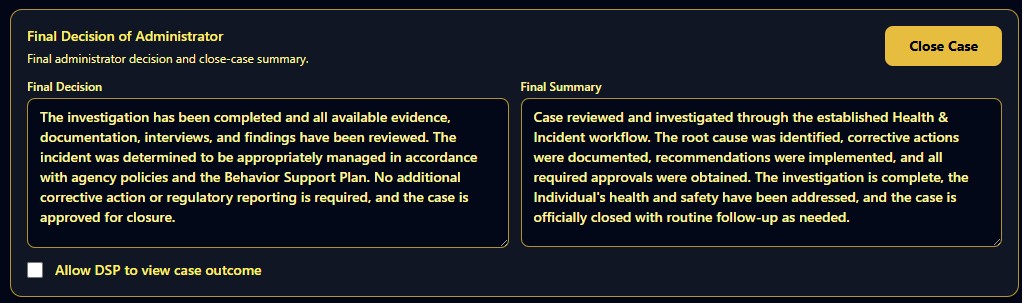 Final decision of administrator