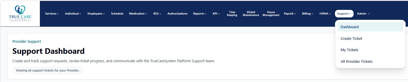 Support menu